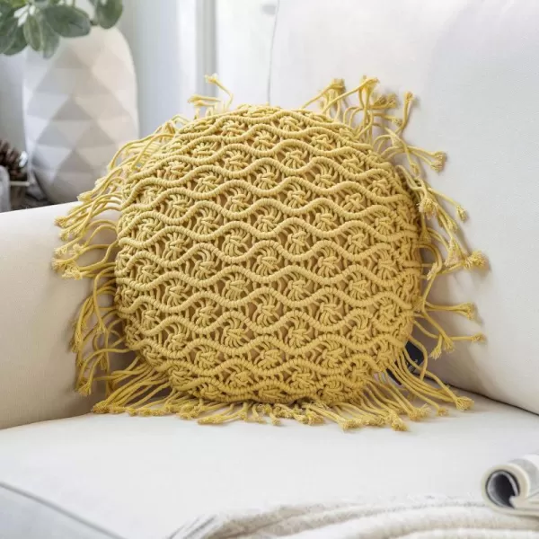 Phantoscope 100 Cotton Handmade Crochet Woven Boho Throw Pillow with Tassel Cute Farmhouse Pillow Insert Included Lumbar Small Decorative Cushion for Couch Sofa Black16 inches RoundGinger
