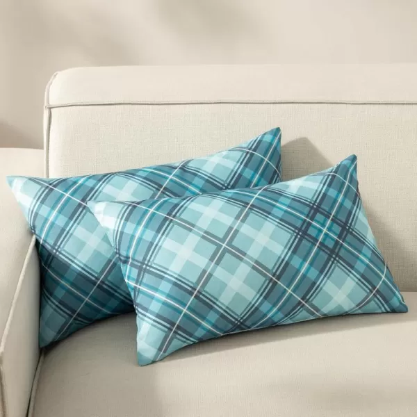 Phantoscope Buffalo Plaid Throw Pillow Covers Farmhouse Check Pillows Fall Decorative Pillow Cover Indoor Outdoor Throw Pillows Twill Square Pillow Cases for Home Decor Beige12 x 20InchesDark Blue
