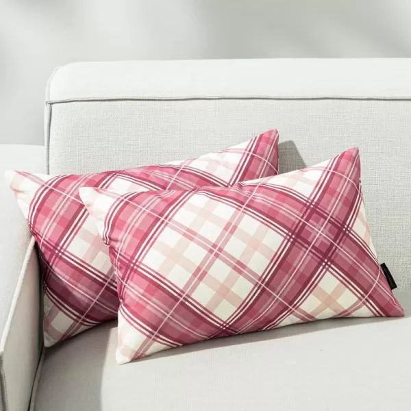 Phantoscope Buffalo Plaid Throw Pillow Covers Farmhouse Check Pillows Fall Decorative Pillow Cover Indoor Outdoor Throw Pillows Twill Square Pillow Cases for Home Decor Beige12 x 20InchesPink