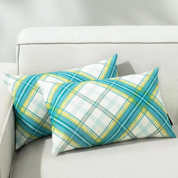 Phantoscope Buffalo Plaid Throw Pillow Covers Farmhouse Check Pillows Fall Decorative Pillow Cover Indoor Outdoor Throw Pillows Twill Square Pillow Cases for Home Decor Beige12 x 20InchesLight Blue