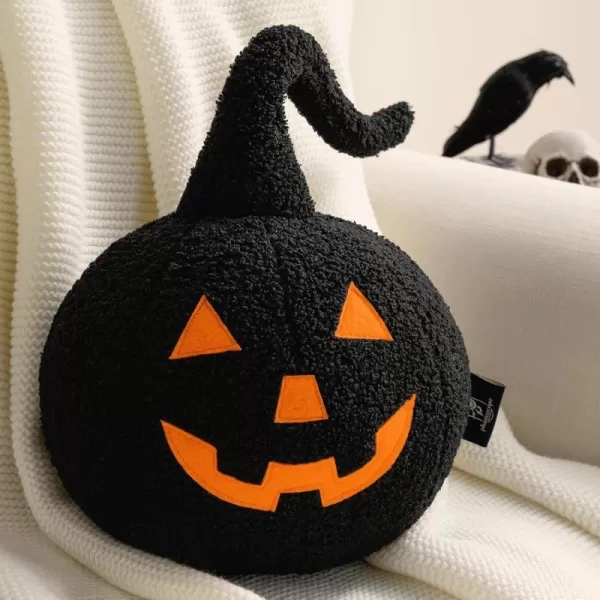 Phantoscope Happy Halloween Pumpkin Shaped Throw Pillow Teddy Fleece JackoLantern Pumpkin Pillow Ultra Soft Sherpa Fall Decorative Halloween Cushion Pillow Off White 95 x 95 inchesBlack