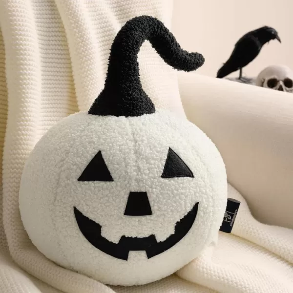 Phantoscope Happy Halloween Pumpkin Shaped Throw Pillow Teddy Fleece JackoLantern Pumpkin Pillow Ultra Soft Sherpa Fall Decorative Halloween Cushion Pillow Off White 95 x 95 inchesOff  White