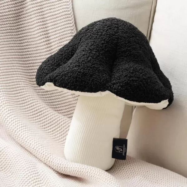 Phantoscope Mushroom Shaped Throw Pillow Teddy Fleece Soft Mushroom Decorative pillows Cute 3D shaped Cushion for Couch Sofa Bed Chair Dark Coffee16 x 14 inchesBlack