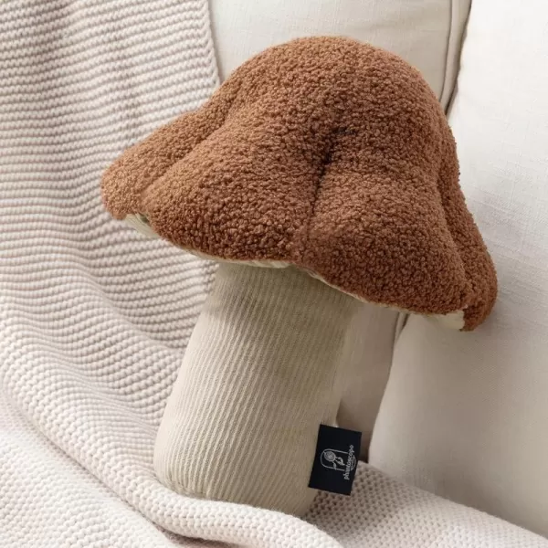Phantoscope Mushroom Shaped Throw Pillow Teddy Fleece Soft Mushroom Decorative pillows Cute 3D shaped Cushion for Couch Sofa Bed Chair Dark Coffee16 x 14 inchesDark Coffee