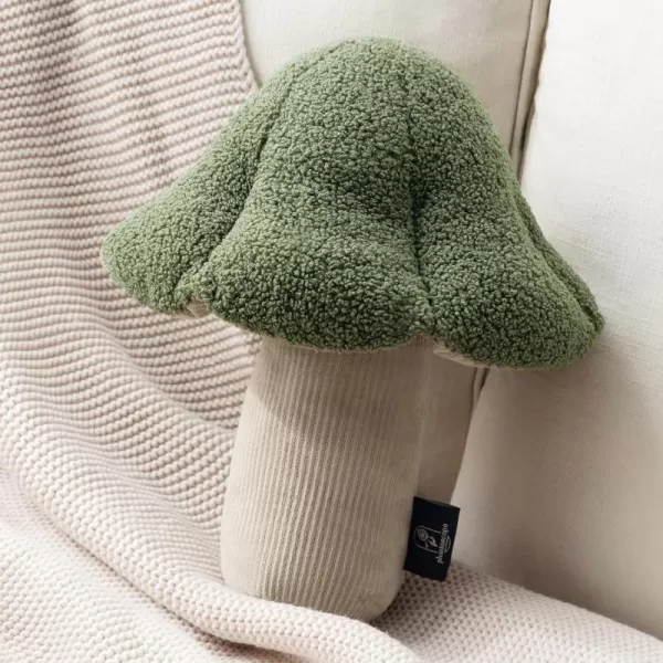 Phantoscope Mushroom Shaped Throw Pillow Teddy Fleece Soft Mushroom Decorative pillows Cute 3D shaped Cushion for Couch Sofa Bed Chair Dark Coffee16 x 14 inchesLight Green