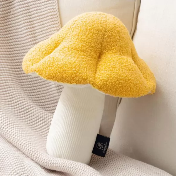 Phantoscope Mushroom Shaped Throw Pillow Teddy Fleece Soft Mushroom Decorative pillows Cute 3D shaped Cushion for Couch Sofa Bed Chair Dark Coffee16 x 14 inchesYellow