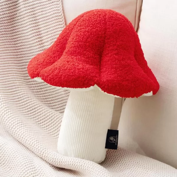 Phantoscope Mushroom Shaped Throw Pillow Teddy Fleece Soft Mushroom Decorative pillows Cute 3D shaped Cushion for Couch Sofa Bed Chair Dark Coffee16 x 14 inchesRed