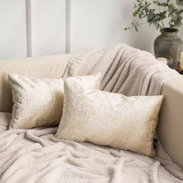 Phantoscope Pack of 2 Sparkling Velvet Decorative Solid Throw Decorative Pillow Cover Soft Gold Glitter Square Cushion Cover Pillowcase for Couch Bed and Chair Gold 18 x 18 inches 45 x 45 cmBeige and Gold