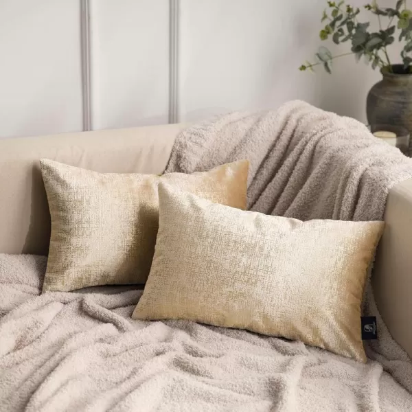 Phantoscope Pack of 2 Sparkling Velvet Decorative Solid Throw Decorative Pillow Cover Soft Gold Glitter Square Cushion Cover Pillowcase for Couch Bed and Chair Gold 18 x 18 inches 45 x 45 cmLight Brown and Gold