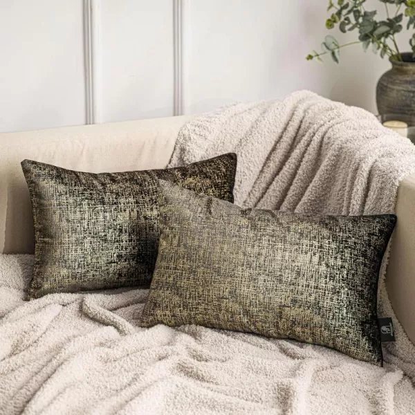 Phantoscope Pack of 2 Sparkling Velvet Decorative Solid Throw Decorative Pillow Cover Soft Gold Glitter Square Cushion Cover Pillowcase for Couch Bed and Chair Gold 18 x 18 inches 45 x 45 cmBlack and Gold