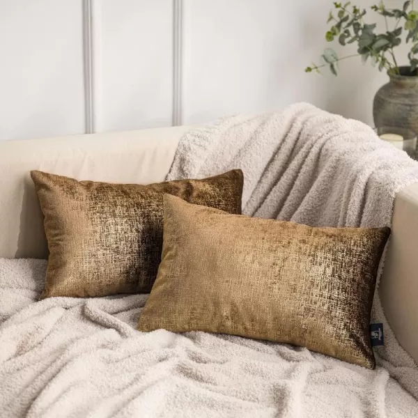 Phantoscope Pack of 2 Sparkling Velvet Decorative Solid Throw Decorative Pillow Cover Soft Gold Glitter Square Cushion Cover Pillowcase for Couch Bed and Chair Gold 18 x 18 inches 45 x 45 cmDark Brown and Gold