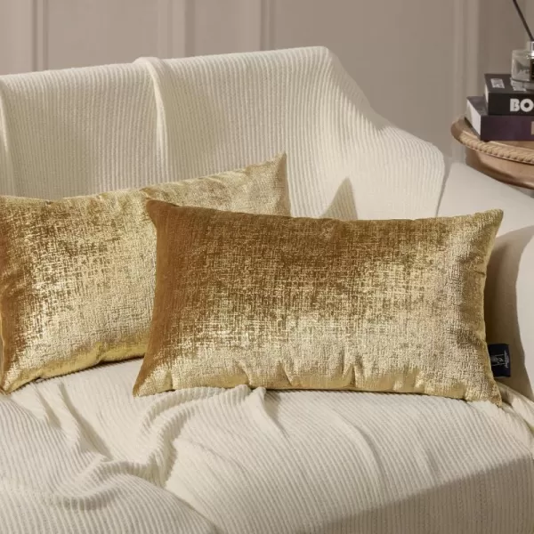 Phantoscope Pack of 2 Sparkling Velvet Decorative Solid Throw Decorative Pillow Cover Soft Gold Glitter Square Cushion Cover Pillowcase for Couch Bed and Chair Gold 18 x 18 inches 45 x 45 cmGold