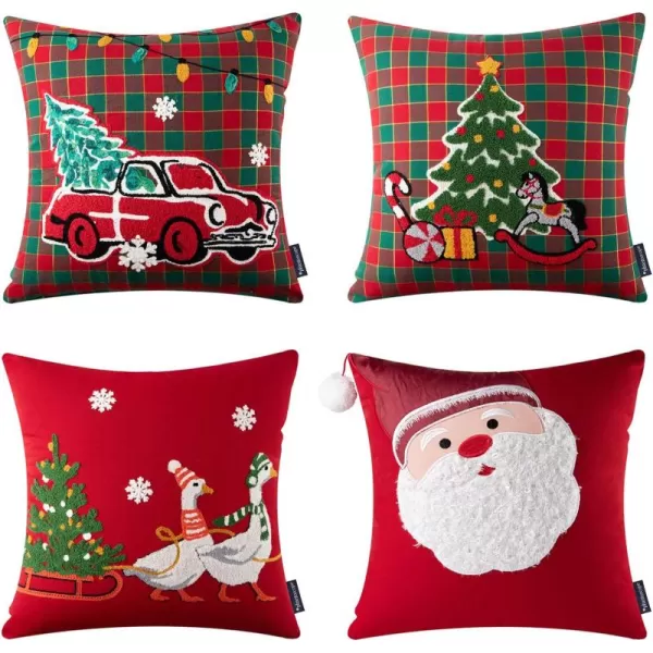 Phantoscope Pack of 4 Merry Christmas Decorative Soft Velvet Throw Pillow Cover with Snowflake Elk and Tree Cushion Covers for Xmas Couch Sofa Green 18 x 18 ampamp 12 x 20 inchesRed and Coffee