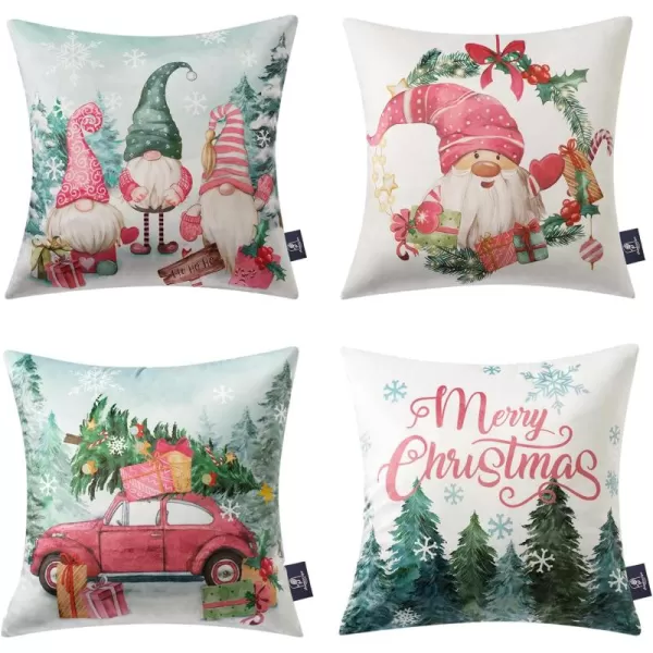 Phantoscope Pack of 4 Merry Christmas Decorative Soft Velvet Throw Pillow Cover with Snowflake Elk and Tree Cushion Covers for Xmas Couch Sofa Green 18 x 18 ampamp 12 x 20 inchesSanta Pink