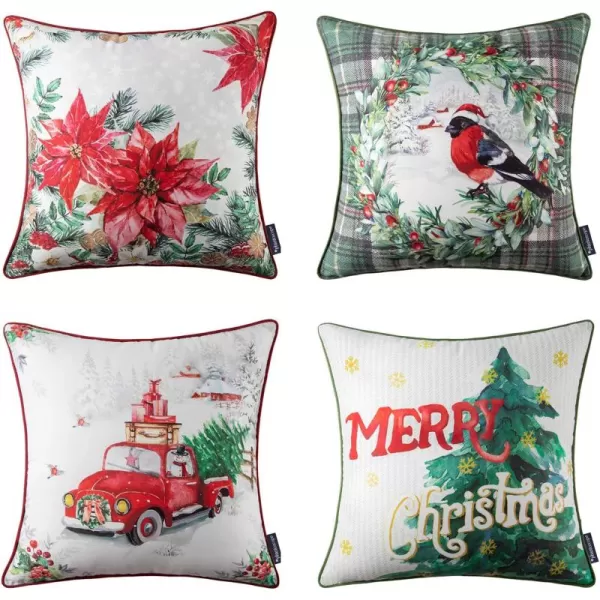 Phantoscope Pack of 4 Merry Christmas Decorative Soft Velvet Throw Pillow Cover with Snowflake Elk and Tree Cushion Covers for Xmas Couch Sofa Green 18 x 18 ampamp 12 x 20 inchesGreen Tree
