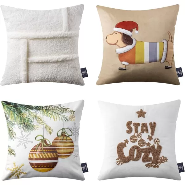 Phantoscope Pack of 4 Merry Christmas Decorative Soft Velvet Throw Pillow Cover with Snowflake Elk and Tree Cushion Covers for Xmas Couch Sofa Green 18 x 18 ampamp 12 x 20 inchesSherpabeige