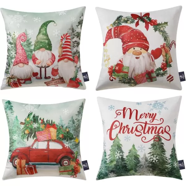 Phantoscope Pack of 4 Merry Christmas Decorative Soft Velvet Throw Pillow Cover with Snowflake Elk and Tree Cushion Covers for Xmas Couch Sofa Green 18 x 18 ampamp 12 x 20 inchesSanta Red