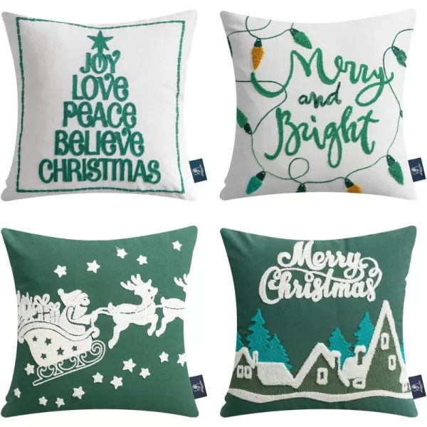 Phantoscope Pack of 4 Merry Christmas Decorative Soft Velvet Throw Pillow Cover with Snowflake Elk and Tree Cushion Covers for Xmas Couch Sofa Green 18 x 18 ampamp 12 x 20 inchesGreen and White