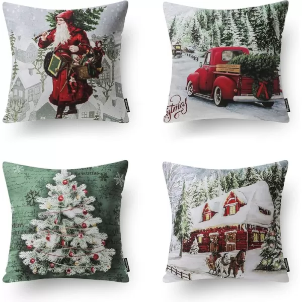 Phantoscope Pack of 4 Merry Christmas Decorative Soft Velvet Throw Pillow Cover with Snowflake Elk and Tree Cushion Covers for Xmas Couch Sofa Green 18 x 18 ampamp 12 x 20 inchesAcar Red and Green