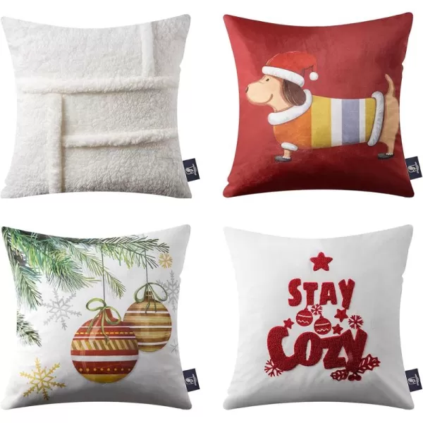 Phantoscope Pack of 4 Merry Christmas Decorative Soft Velvet Throw Pillow Cover with Snowflake Elk and Tree Cushion Covers for Xmas Couch Sofa Green 18 x 18 ampamp 12 x 20 inchesSherpared White