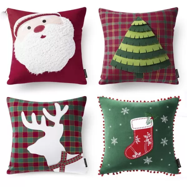 Phantoscope Pack of 4 Merry Christmas Decorative Soft Velvet Throw Pillow Cover with Snowflake Elk and Tree Cushion Covers for Xmas Couch Sofa Green 18 x 18 ampamp 12 x 20 inchesMerry Christmas C