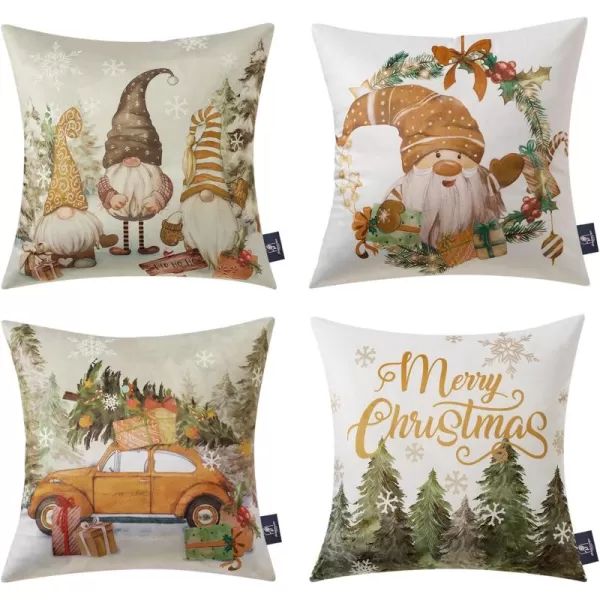 Phantoscope Pack of 4 Merry Christmas Decorative Soft Velvet Throw Pillow Cover with Snowflake Elk and Tree Cushion Covers for Xmas Couch Sofa Green 18 x 18 ampamp 12 x 20 inchesSanta Beige