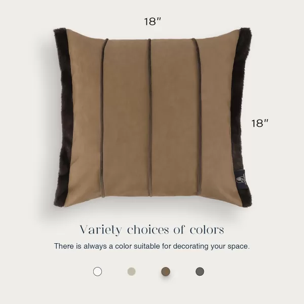 Phantoscope Faux Leather Throw Pillow Cover Luxury Faux Rabbit Fur Decorative Pillow Covers Soft Square Pillowcases Cushion Covers for Bedroom Living Room Light Brown 18 x 18 Inches