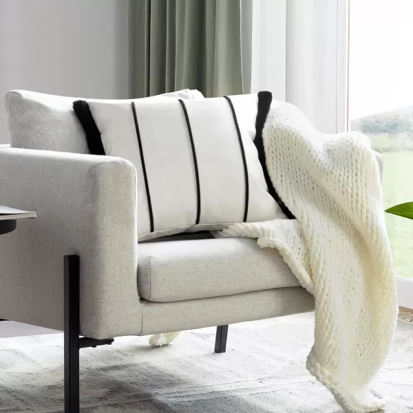 Phantoscope Pack of 1 Faux Leather Throw Pillow Cover Luxury Faux Rabbit Fur Decorative Pillow Covers Square Soft Cushion Covers for Bedroom Living Room Outdoor Pillowcases Off White 18 x 18 Inches