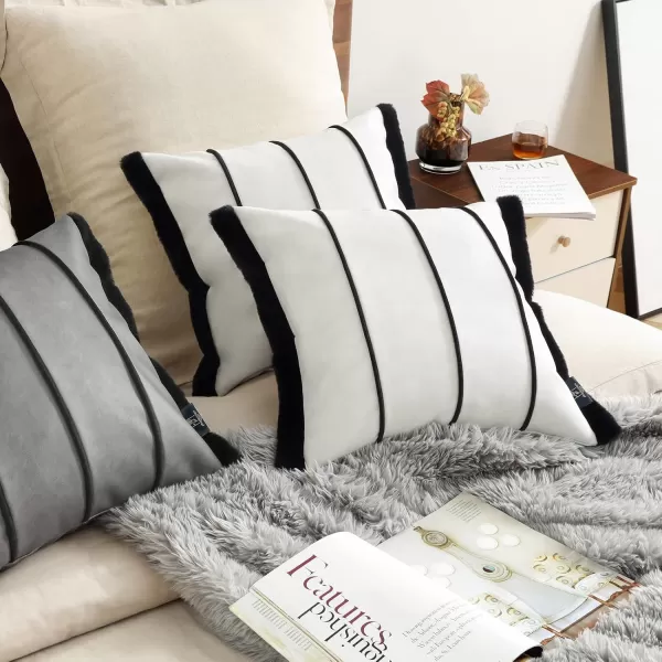 Phantoscope Pack of 1 Faux Leather Throw Pillow Cover Luxury Faux Rabbit Fur Decorative Pillow Covers Square Soft Cushion Covers for Bedroom Living Room Outdoor Pillowcases Off White 18 x 18 Inches