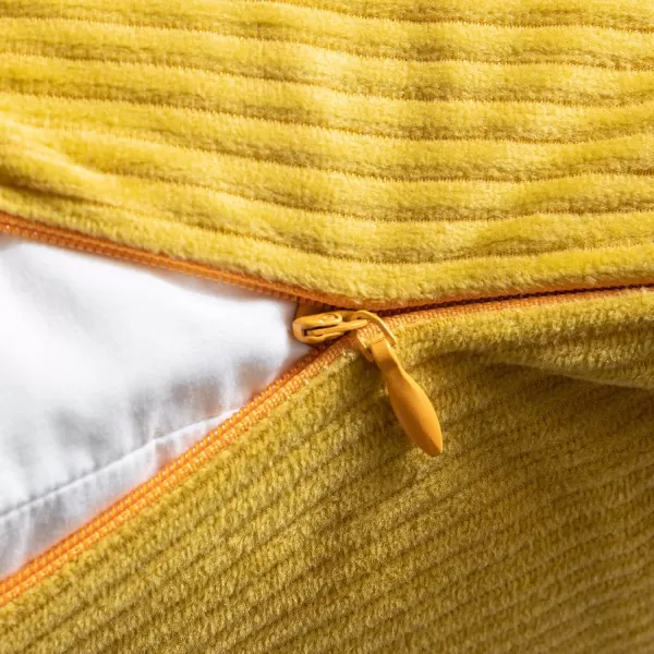 Phantoscope Pack of 2 Corduroy Pillow Covers Decorative Striped Velvet Throw Pillows with Cotton Tassels Soft Cushion Covers Pillowcases Off White 18 x 18 InchesMustard Yellow