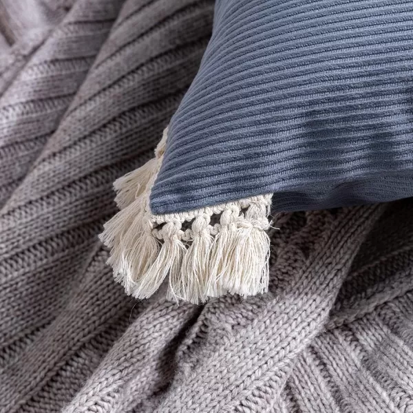 Phantoscope Pack of 2 Corduroy Pillow Covers Decorative Striped Velvet Throw Pillows with Cotton Tassels Soft Cushion Covers Pillowcases Off White 18 x 18 InchesSlate Grey