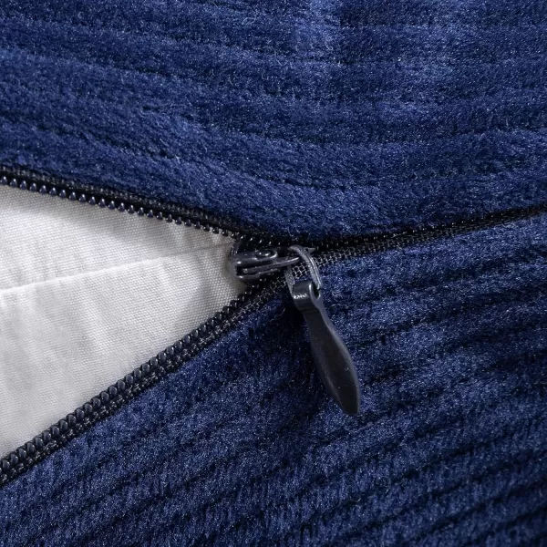 Phantoscope Pack of 2 Corduroy Pillow Covers Decorative Striped Velvet Throw Pillows with Cotton Tassels Soft Cushion Covers Pillowcases Off White 18 x 18 InchesNavy Blue