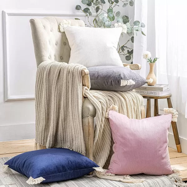 Phantoscope Pack of 2 Corduroy Pillow Covers Decorative Striped Velvet Throw Pillows with Cotton Tassels Soft Cushion Covers Pillowcases Off White 18 x 18 InchesDark Orange