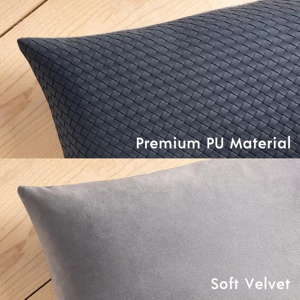 Phantoscope Pack of 2 Faux Leather Pillow Covers  Woven Leather Throw Pillows  Modern Outdoor Farmhouse Decorative Pillowcases Couch Pillows Dark Grey 18x18 InchesDark Grey