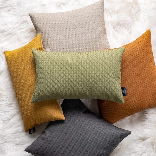 Phantoscope Pack of 2 Faux Leather Pillow Covers  Woven Leather Throw Pillows  Modern Outdoor Farmhouse Decorative Pillowcases Couch Pillows Dark Grey 18x18 InchesGrey