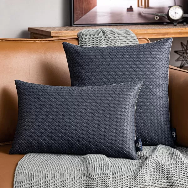 Phantoscope Pack of 2 Faux Leather Pillow Covers  Woven Leather Throw Pillows  Modern Outdoor Farmhouse Decorative Pillowcases Couch Pillows Dark Grey 18x18 InchesDark Grey
