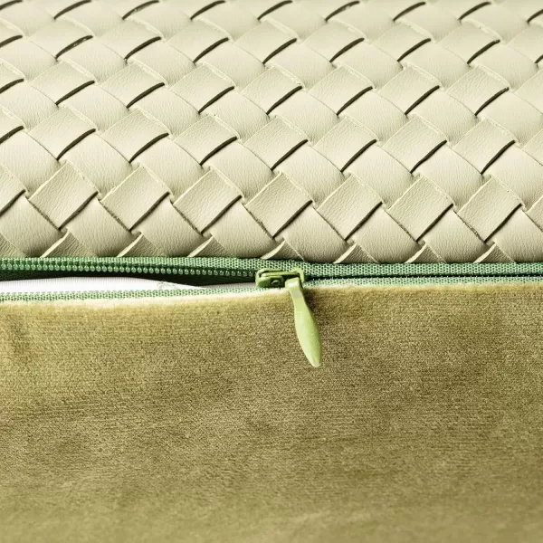 Phantoscope Pack of 2 Faux Leather Pillow Covers  Woven Leather Throw Pillows  Modern Outdoor Farmhouse Decorative Pillowcases Couch Pillows Dark Grey 18x18 InchesLight Green
