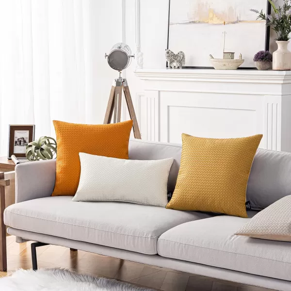 Phantoscope Pack of 2 Faux Leather Pillow Covers  Woven Leather Throw Pillows  Modern Outdoor Farmhouse Decorative Pillowcases Couch Pillows Dark Grey 18x18 InchesMustard Yellow