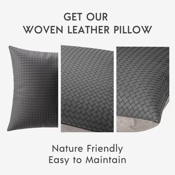 Phantoscope Pack of 2 Faux Leather Pillow Covers  Woven Leather Throw Pillows  Modern Outdoor Farmhouse Decorative Pillowcases Couch Pillows Dark Grey 18x18 InchesGray