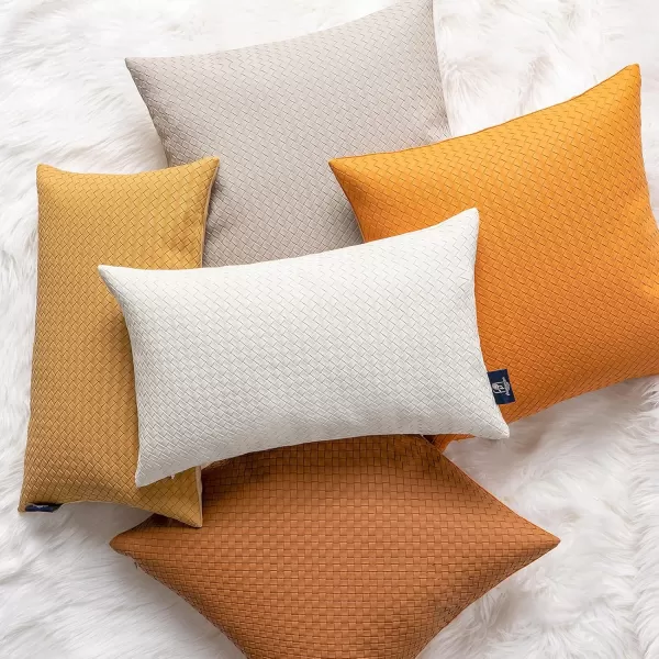 Phantoscope Pack of 2 Faux Leather Pillow Covers  Woven Leather Throw Pillows  Modern Outdoor Farmhouse Decorative Pillowcases Couch Pillows Dark Grey 18x18 InchesBurnt Orange