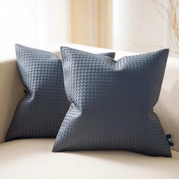 Phantoscope Pack of 2 Faux Leather Pillow Covers  Woven Leather Throw Pillows  Modern Outdoor Farmhouse Decorative Pillowcases Couch Pillows Dark Grey 18x18 InchesDark Grey