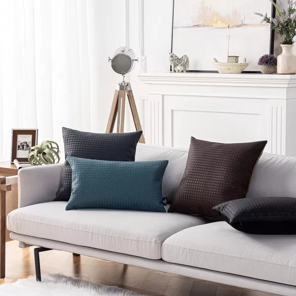 Phantoscope Pack of 2 Faux Leather Pillow Covers  Woven Leather Throw Pillows  Modern Outdoor Farmhouse Decorative Pillowcases Couch Pillows Dark Grey 18x18 InchesGrey