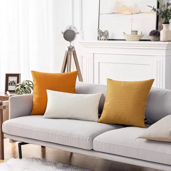 Phantoscope Pack of 2 Faux Leather Pillow Covers  Woven Leather Throw Pillows  Modern Outdoor Farmhouse Decorative Pillowcases Couch Pillows Dark Grey 18x18 InchesBurnt Orange