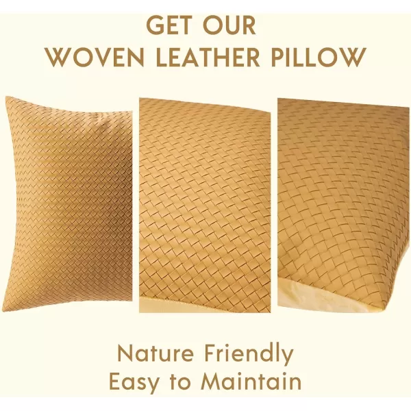 Phantoscope Pack of 2 Faux Leather Pillow Covers  Woven Leather Throw Pillows  Modern Outdoor Farmhouse Decorative Pillowcases Couch Pillows Dark Grey 18x18 InchesMustard Yellow