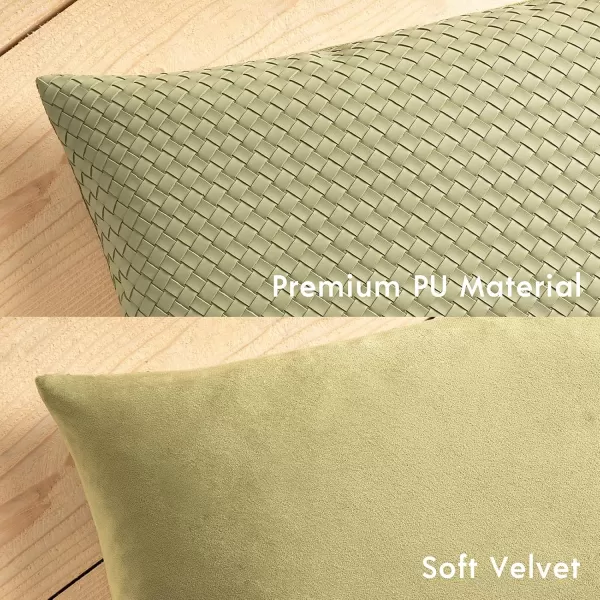 Phantoscope Pack of 2 Faux Leather Pillow Covers  Woven Leather Throw Pillows  Modern Outdoor Farmhouse Decorative Pillowcases Couch Pillows Dark Grey 18x18 InchesLight Green