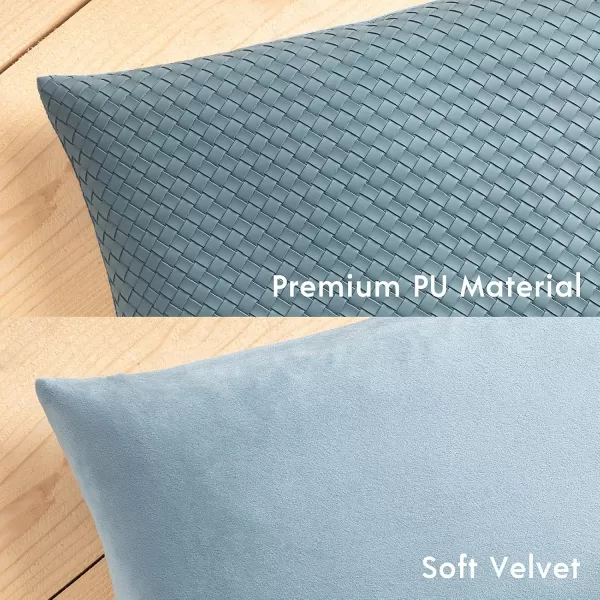 Phantoscope Pack of 2 Faux Leather Pillow Covers  Woven Leather Throw Pillows  Modern Outdoor Farmhouse Decorative Pillowcases Couch Pillows Dark Grey 18x18 InchesTeal Blue