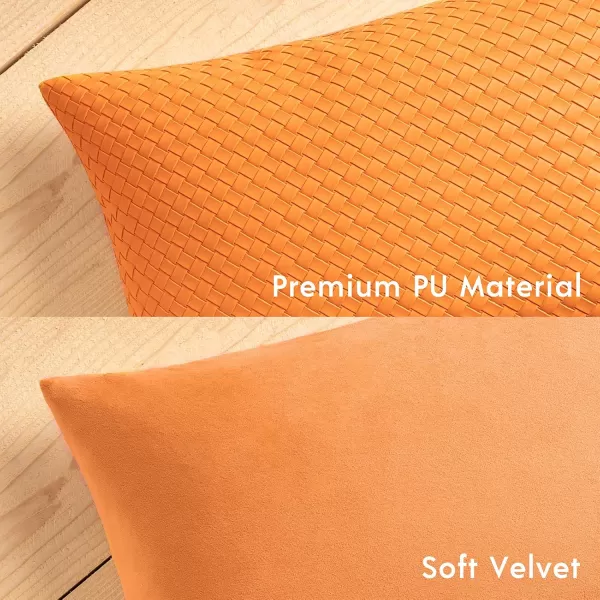Phantoscope Pack of 2 Faux Leather Pillow Covers  Woven Leather Throw Pillows  Modern Outdoor Farmhouse Decorative Pillowcases Couch Pillows Dark Grey 18x18 InchesBurnt Orange