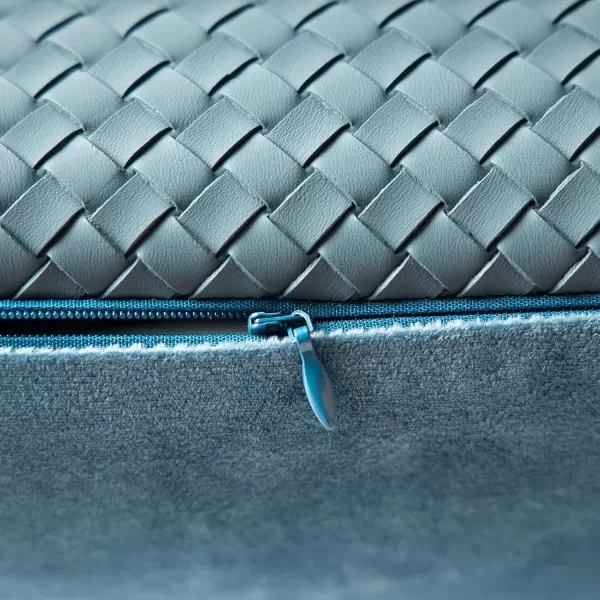Phantoscope Pack of 2 Faux Leather Pillow Covers  Woven Leather Throw Pillows  Modern Outdoor Farmhouse Decorative Pillowcases Couch Pillows Dark Grey 18x18 InchesTeal Blue