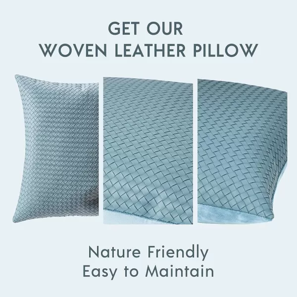 Phantoscope Pack of 2 Faux Leather Pillow Covers  Woven Leather Throw Pillows  Modern Outdoor Farmhouse Decorative Pillowcases Couch Pillows Dark Grey 18x18 InchesTeal Blue