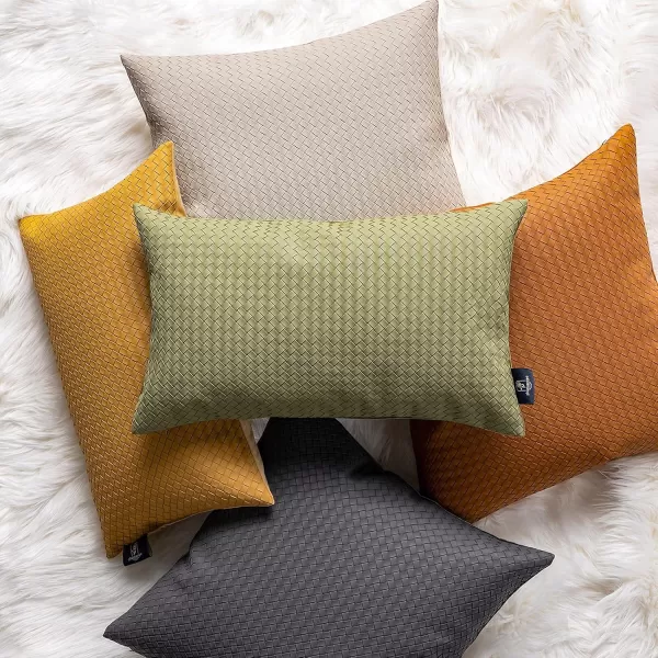 Phantoscope Pack of 2 Faux Leather Pillow Covers  Woven Leather Throw Pillows  Modern Outdoor Farmhouse Decorative Pillowcases Couch Pillows Dark Grey 18x18 InchesLight Green